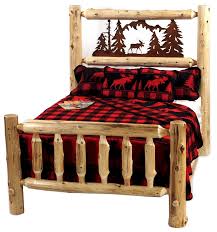 Cedar Log Bed W Metal Wilderness Scene A Log Furniture Store Exclusive Log Furniture Rustic Bedding Furniture