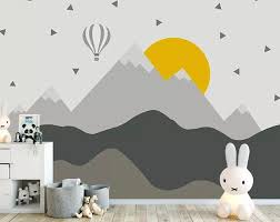 My favorite styles are modern, boho, pink, pastels, farmhouse and more!. Scandinavian Mountain With Sun And Gold Triangles Wall Decal Instant Wall Transformation Ready To Apply Baby Room Wall Decor Baby Room Art Baby Wall Art