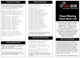 Sans Dfir On Twitter Been Looking For A Plaso Filtering Cheat Sheet My Friend You Are In Luck This Free Resource Will Help You Learn Filtering Tips And Techniques When Creating Your