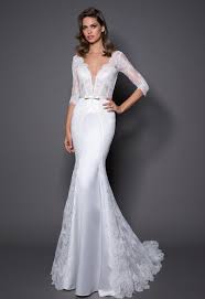 ❤️️ see more trends & collections ⤵ weddingdressesguide.com. 3 4 Sleeve Lace And Satin Wedding Dress With Covered Buttons At Back Kleinfeld Bridal
