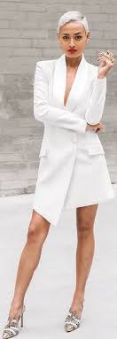 White Asymmetrical Taylor Long Line Blazer Naryady Odezhda Zhenskaya Odezhda