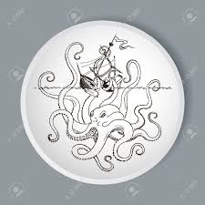 The ocean is full of life — there are no lions, tigers, or bears, but there are turtles, whales, dolphins, and massive schools of fish. Hand Drawn Sketch Of Vessel And Kraken Monster Octopus Greek Royalty Free Cliparts Vectors And Stock Illustration Image 57578430
