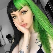 Black And Neon Green Hair Guy Hair Dropdeadbeautiesxox In 2020 Split Dyed Hair Green Hair Hair Styles