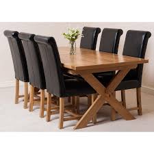 Related images for oak dining table with leather chairs. Vermont Dining Set With 6 Black Chairs Oak Furniture King