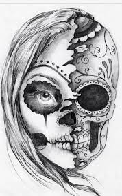 Half Skull Half Woman Skulls Drawing Sugar Skull Drawing Skull Drawing