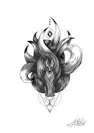 Nine Tailed Fox Fox Spirit PNG Tattoo Sketch Wallart - Etsy