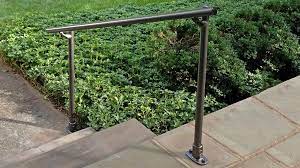 Outdoor wrought iron stair railing, with a simple linear design fabrication installation instructions. Outdoor Stair Railing Kit Buy Step Handrail Online Simplified Building