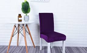 Dining room chairs can be beautifully covered with fabric in the. Amazon Com Jialiin Velvet Stretch Dining Chair Slipcovers Spandex Plush Short Chair Covers Solid Large Dining Room Chair Protector Home Decor Purple 2 Home Kitchen