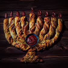 Pull Apart Pizza Menorah Video Recipe Video Pull Apart Pizza Hanukkah Food Holiday Season Food