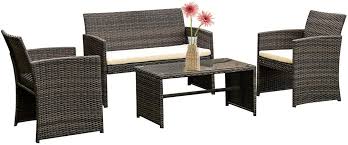 Go on a picnic or get your guests home to enjoy. Amazon Com Fdw 4 Pieces Outdoor Patio Furniture Sets Rattan Chair Patio Set Wicker Conversation Set Poolside Lawn Chairs Porch Poolside Balcony Outdoor Garden Furniture Brown Garden Outdoor
