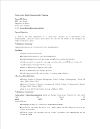 construction sales representative resume