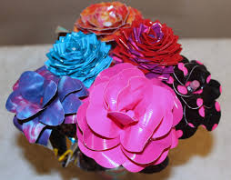 Red and purple flowers for wedding. Colorful Duct Tape Wedding Flowers Bridal Bouquet Pink Red Purple Blue