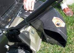 A bag attachment for a side discharge mower sticks out the side of the mower, making the mower much less maneuverable in tight places. Oh Chute My 3 In 1 Mower Came Without One