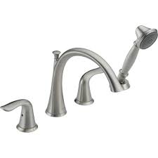 View full leland ® bathroom collection. Delta Lahara 2 Handle Deck Mount Roman Tub Faucet With Hand Shower Trim Kit Only In Stainless Valve Not Included T4738 Ss The Home Depot