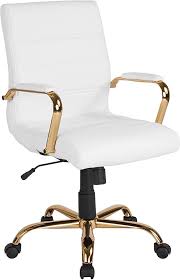 Amazon Com Flash Furniture Mid Back White Leathersoft Executive Swivel Office Chair With Gold Frame A White Office Chair Swivel Office Chair Gold Office Decor