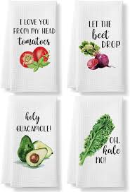 Side towels, the chef's term for simple cotton cloths slightly smaller than a dish towel, are a multipurpose kitchen tool. Amazon Com Kll Funny Kitchen Tea Towels Foodie Housewarming Gift Set Of 4 Dish Waffle Vegetables Towels Gift For Wedding Shower Fun Hostess Kitchen Decor Christmas New Home Home Kitchen