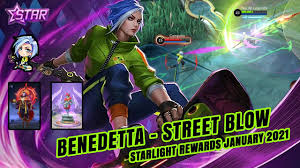 Yap benedetta dikabarkan akan mendapatkan starlight awal tahun 2021 yang tampilannya sangat keren sekali sebagai skin starlight. Benedetta Street Blow Spotlight Skin Starlight Rewards January 2021 Mobile Legends Youtube
