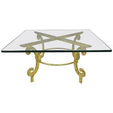 Silver metal & glass table coffee table from carat züco. Vintage Gold Metal And Glass Italian Hollywood Regency Scrolling Coffee Table For Sale At 1stdibs