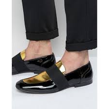 Black And Gold Loafers Mens Asos Smart Loafers In Black And Gold Patent Leather 59 Liked On Polyvore Featuring Men S Fa Mens Patent Leather Shoes Black Loafers Men Black Loafer Shoes