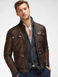 Fall Combo Inspiration With A Brown Leather Jacket Blue Cardigan White Button Up Shirt Navy Chinos Mens Fashion Denim Jackets Men Fashion Hipster Mens Fashion