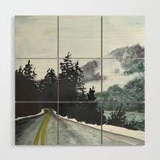 Vancouver Island Watercolor Landscape Canada Snow Mountain Road Roadtrip Wood Wall Art Watercolor Landscape Road Painting Art