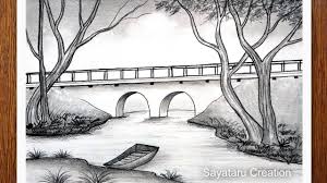 Use the drawing you've created, and lay each strip of wood where it needs to be on the drawing. How To Draw Bridge Scenery With Pencil Step By Step Pencil Drawing For Drawing Scenery Pencil Drawings Nature Art Drawings