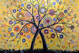 Coastal holiday tree iv red painting. Abstract Modern Flowers Garden Art Flowering Tree Painting By Amy Giacomelli