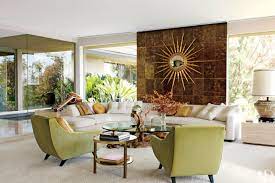 Think spherical objects like ornaments or even fabrics with patterns of circles. 11 Midcentury Modern Living Rooms Architectural Digest