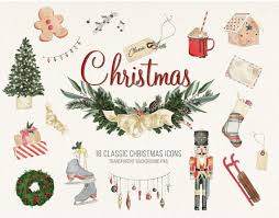 Classic Christmas Watercolor Icons Vintage Holiday Clipart Etsy Christmas Watercolor Holiday Clipart Christmas Icons