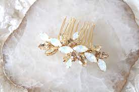 Opal Bridal Hair Comb Wedding Hair Accessories Gold Wedding Etsy Gold Hair Accessories Wedding Swarovski Crystal Hair Hair Comb Wedding
