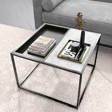 Arden mirrored coffee table with glass top by coco republic. Square Grey Tray Coffee Table With White Marble Top Modern Furniture123