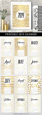 2019 Printable Calendar Gold A4 Instant Download 12 Month 2018 Printable Calendar Calendar Printables Printable Calendar
