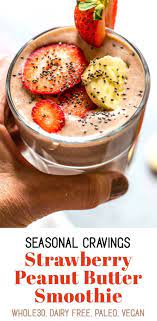Strawberry Peanut Butter Banana Smoothie No Yogurt Seasonal Cravings Recipe In 2021 Peanut Butter Banana Smoothie Peanut Butter Banana Smoothie Recipes Strawberry