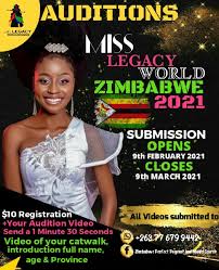 Es periodista y en el mes de septiembre viajará a londres para representar al país. Miss Legacy World Zimbabwe Posts Facebook