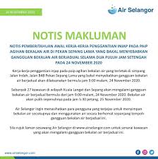 Syarikat bekalan air selangor (syabas) dalam satu kenyataan di sini berkata, gangguan bekalan air akan bermula pada 8 pagi, 17 disember manakala 1. Air Selangor On Twitter Notis Pemberitahuan Awal Kerja Kerja Penggantian Injap Pada Paip Agihan Bekalan Air Di Pekan Sepang Lama Yang Bakal Menyebabkan Gangguan Bekalan Air Berjadual Selama Dua Puluh Jam Setengah Pada