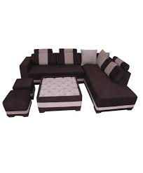 Brown Coloured L Shape Sofa Set With Pouffes And Coffee Table L Shape Sofa Set L Shaped Sofa Sofa Set