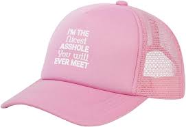 wikjxiz I'm The Nicest Asshole You Will Ever Meet Mesh Hat Pink Trucker  Hats Adjustable Funny Curved Brim Baseball Cap at Amazon Men's Clothing  store