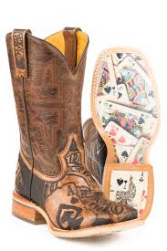 Tin Haul Mens The Gambler Card Shuffle Sole Cowboy Boots