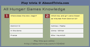 Please understand that our phone lines must be clear for urgent medical care needs. Trivia Quiz All Hunger Games Knowledge