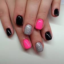 Black And Hot Pink Acrylic Nails Hot Pink Moon Dust And Black Classy Nails Pink Nails Toe Nails