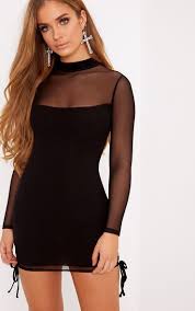 Nera Black Mesh High Neck Bodycon Dress Black Mesh Dress High Neck Bodycon Dress Black Bodycon Dress