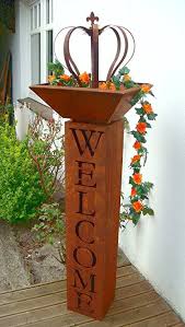 Saule Mit Schale Rost Welcome Willkommen Metall Gartendeko Edelrost 2er Set Eckig Deko Hohe Kpl 115cm Amazon De Garten Edelrost Garten Deko Deko