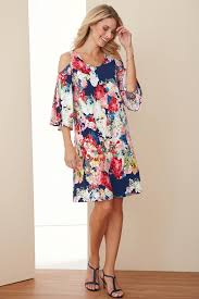 Printed Cold Shoulder Bell Sleeve Trapeze Dress Chadwicks