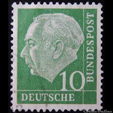 Après la réunification de l'allemagne, le chancelier a pris un grand rôle au niveau du système politique du pays. Allemagne Rfa 00067 President Theodor Heuss 10pf De 1954 Stamps