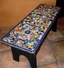 My First Mosaic Piece A Found Wood Bench Retiled With Broken Mexican Talavera Tiles And Novelty Ceramic Tiles Mosaic Furniture Talavera Tiles Tile Design