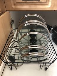 Simple Pot Lid Rack Idea Pots Pans Dishes Lids Storage Ideas Dish Rack Hack Cupboards Cabinets Orga Pot Lid Storage Lid Storage Kitchen Cupboard Organization