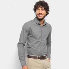 Camisa Social Manga Longa Milano Poa Masculina Cinza Zattini