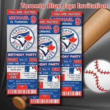 Save 10% on your purchase and represent blue jays nation in the perfect seats for you. Toronto Blue Jays Mlb Birthday Invitation Baseball Ticket Invitation Sport Birth Baseball Birthday Party Invitations Sports Birthday Baseball Birthday Party