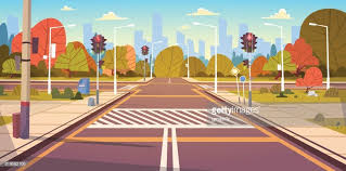 Vector Art Road Empty City Street With Crosswalk And Traffic Lights Traffic Light City Cartoon City Illustration
