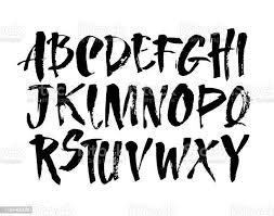 ベクターアクリルブラシスタイル手描きアルファベットフォント 白い背景に書道アルファベット しぶきのロイヤリティフリーベクトルアート in 2021 hand lettering drawing free vector graphics vector free